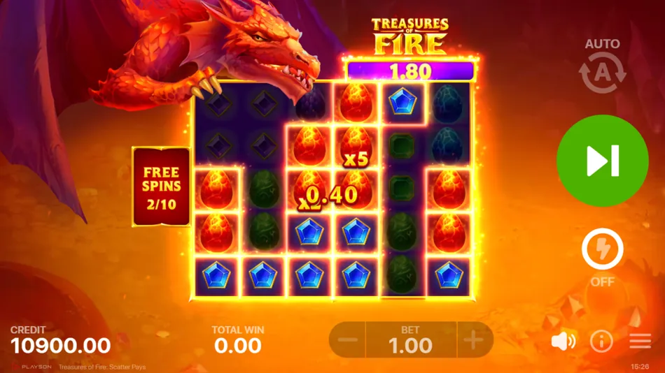 Random multiplier x20 on winning combination in Treasures of Fire: Scatter Pays